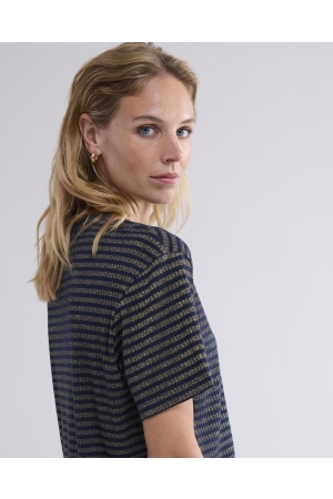 Summum Woman Shortsleeve Top Lurex Rib Stripe 495 Midnight blue