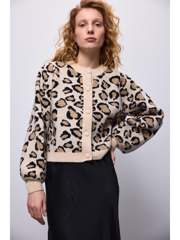 Summum Woman Knitted cardigan leopard jacquard knit 120 Multicolour