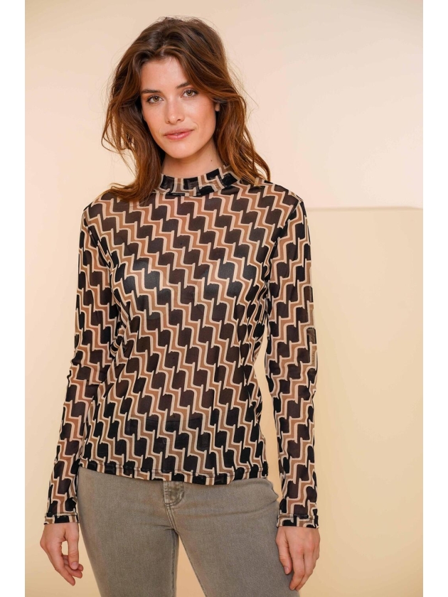 Geisha Top mesh aop 999 Black/sand/offwhite
