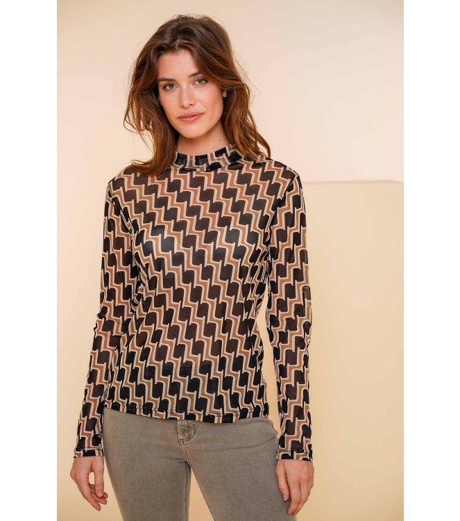 Geisha Top mesh aop 999 Black/sand/offwhite