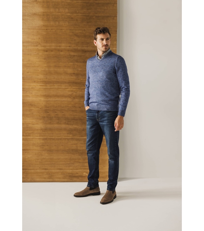 State of Art Pullover V-Neck Plai Kobalt