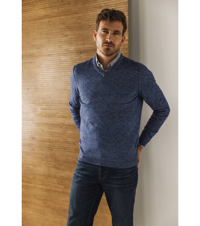State of Art Pullover V-Neck Plai Kobalt