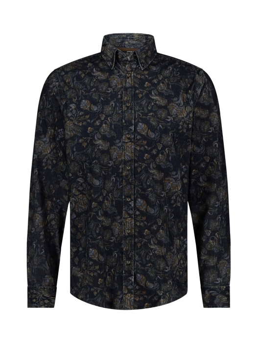 State of Art Shirt LS Print Cordu Donkerblauw