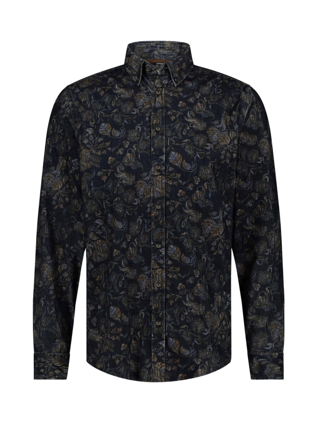 State of Art Shirt LS Print Cordu Donkerblauw