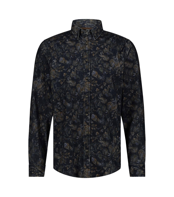 State of Art Shirt LS Print Cordu Donkerblauw