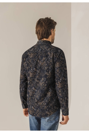 State of Art Shirt LS Print Cordu Donkerblauw