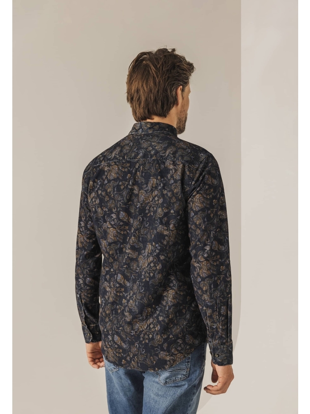 State of Art Shirt LS Print Cordu Donkerblauw