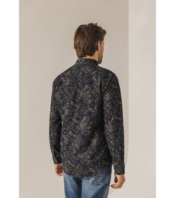 State of Art Shirt LS Print Cordu Donkerblauw