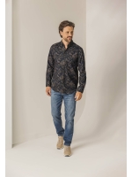 State of Art Shirt LS Print Cordu Donkerblauw