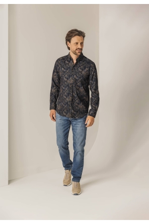 State of Art Shirt LS Print Cordu Donkerblauw