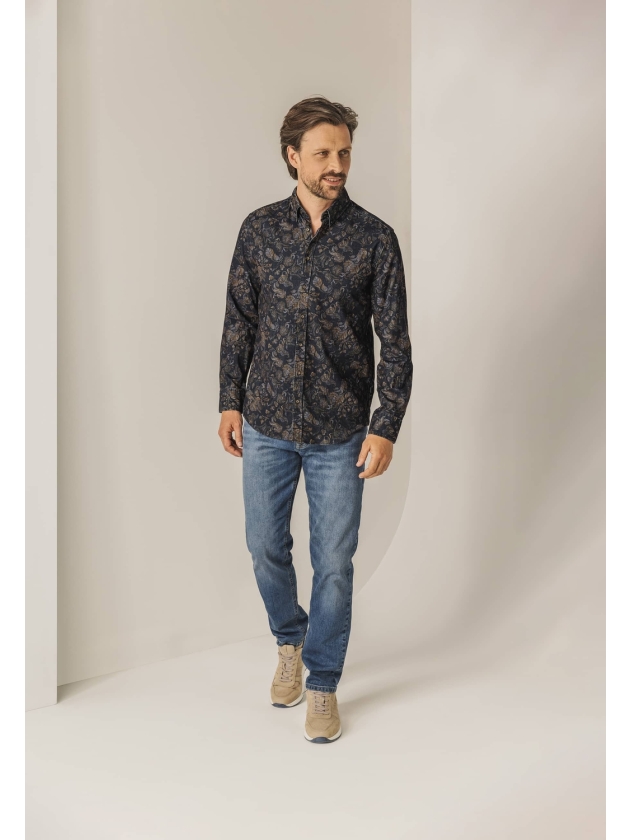 State of Art Shirt LS Print Cordu Donkerblauw