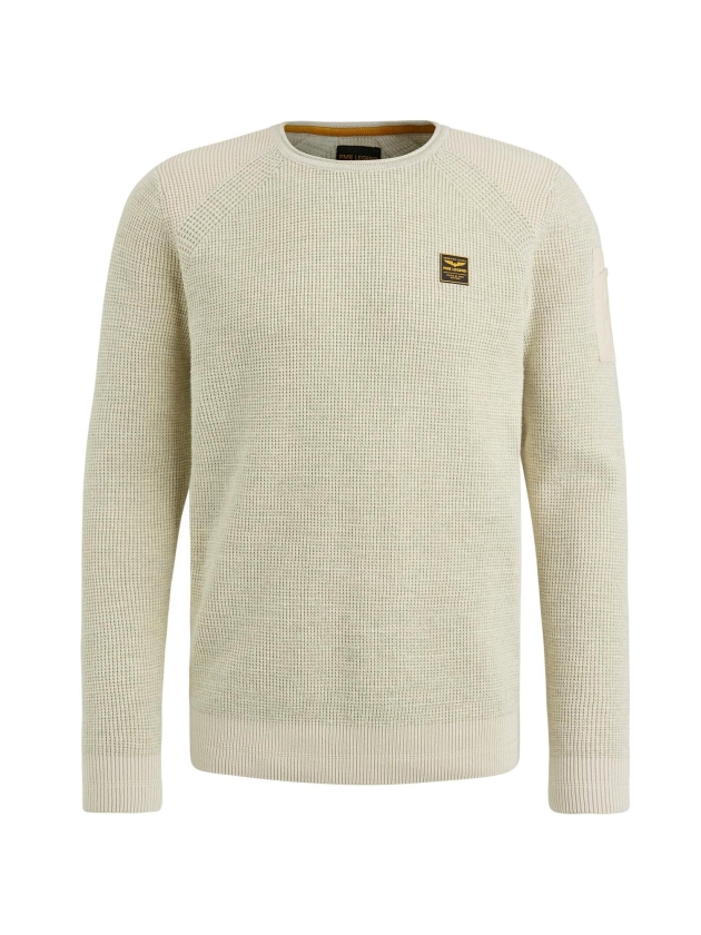 PME Legend R-neck cotton rib melee knit 7013 Bone white