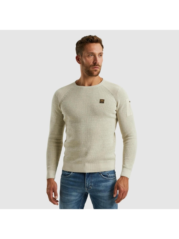 PME Legend R-neck cotton rib melee knit 7013 Bone white