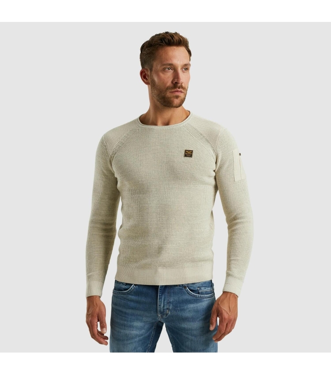 PME Legend R-neck cotton rib melee knit 7013 Bone white