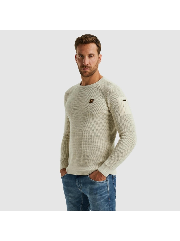 PME Legend R-neck cotton rib melee knit 7013 Bone white