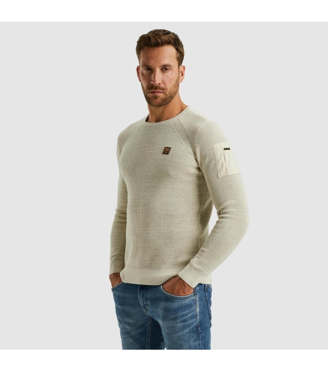 PME Legend R-neck cotton rib melee knit 7013 Bone white