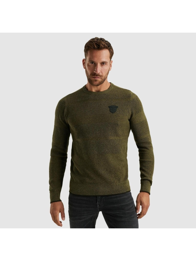 PME Legend R-neck cotton structure knit 6399 Dried herb