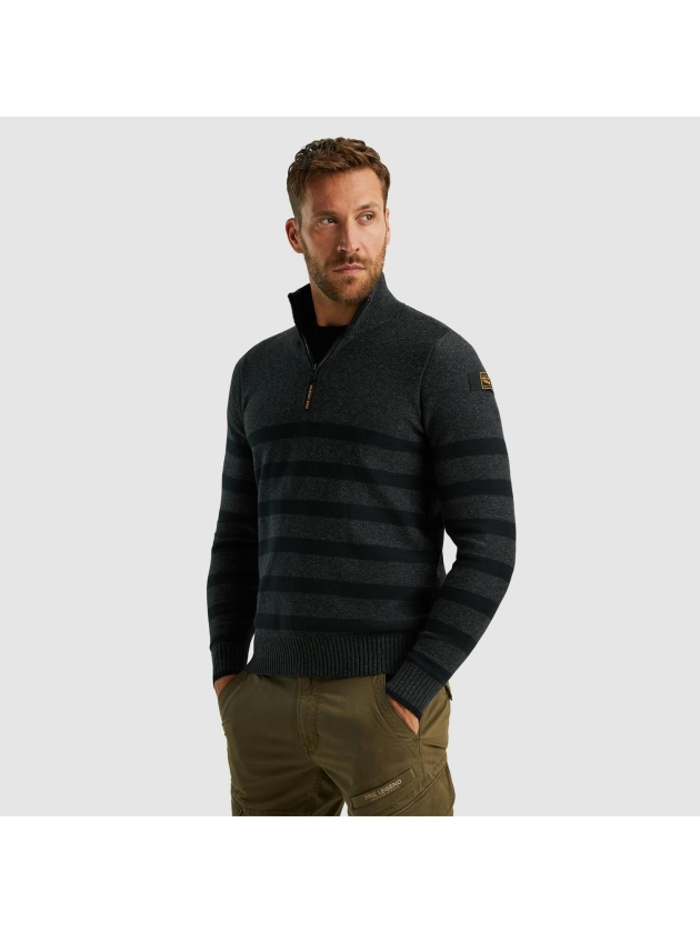 PME Legend Half zip collar cotton rib knit 996 Antracite Melee