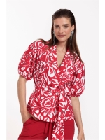 Studio Anneloes Elise flower blazer 3711 deep red/offwhite