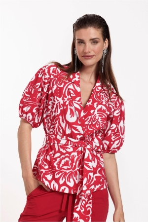 Studio Anneloes Elise flower blazer 3711 deep red/offwhite