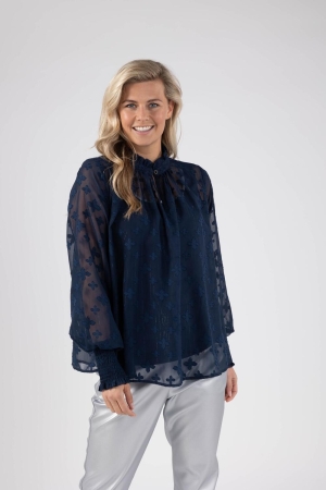 NUKUS Marbella Blouse Flower 70 navy