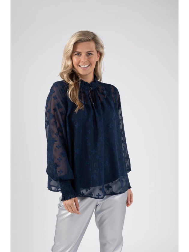 NUKUS Marbella Blouse Flower 70 navy