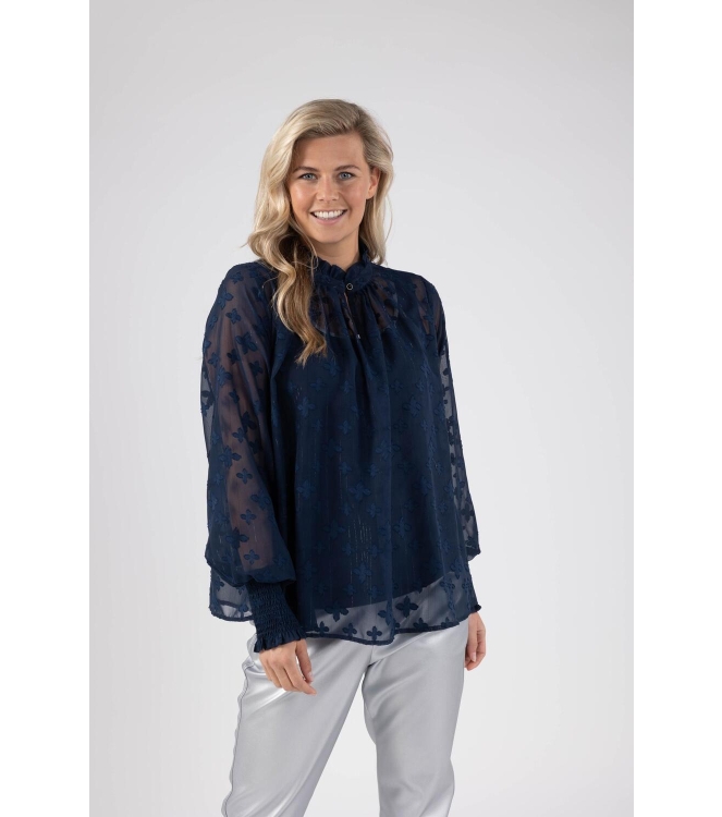 NUKUS Marbella Blouse Flower 70 navy