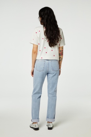 Fabienne Chapot Phill V-neck Pink Flower T-shirt 0053 Cream White/Pink