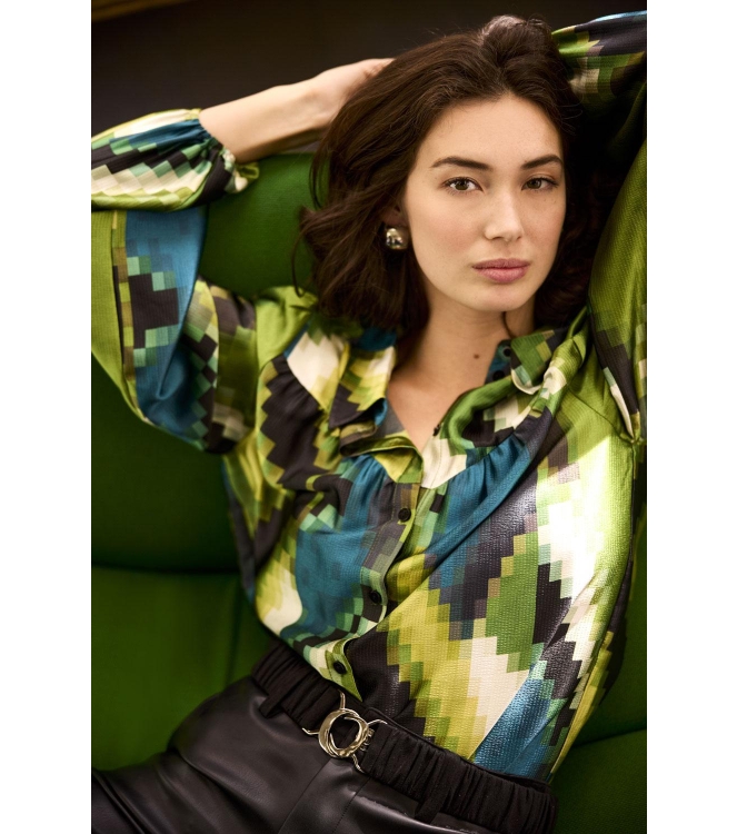 Tramontana Blouse Pixeled Forest 009996- Print Greens