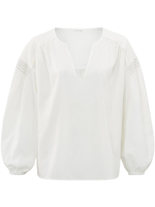 Yaya Woven longsleeve top with vnec 14800 Blanck de blanck white