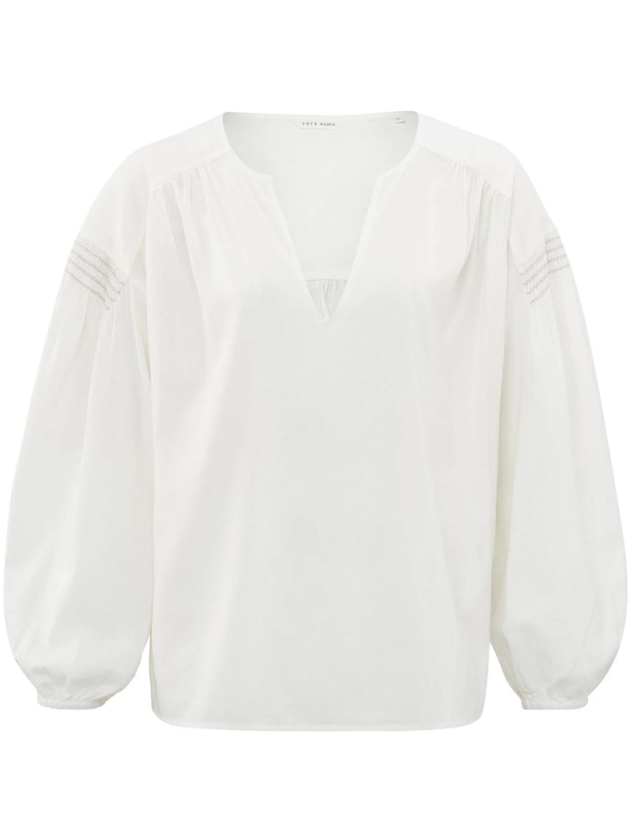Yaya Woven longsleeve top with vnec 14800 Blanck de blanck white