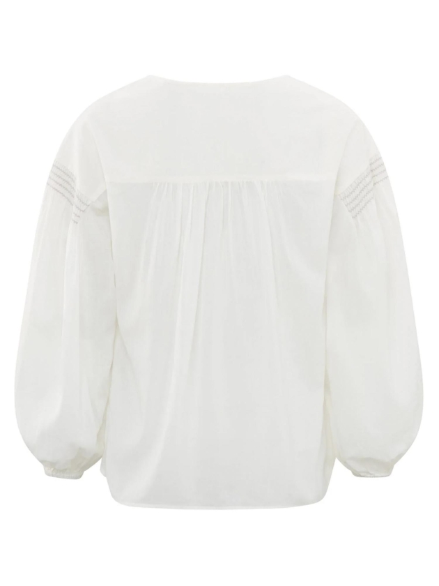 Yaya Woven longsleeve top with vnec 14800 Blanck de blanck white