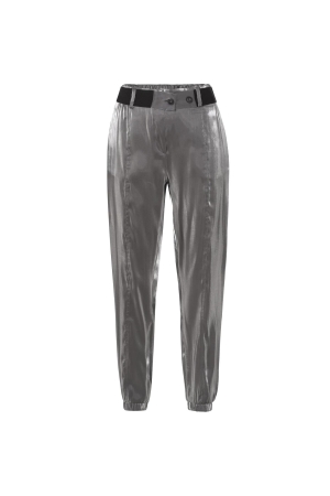 Yaya WOVEN METALLIC WIDE LEG TROUSE Anthracite silver