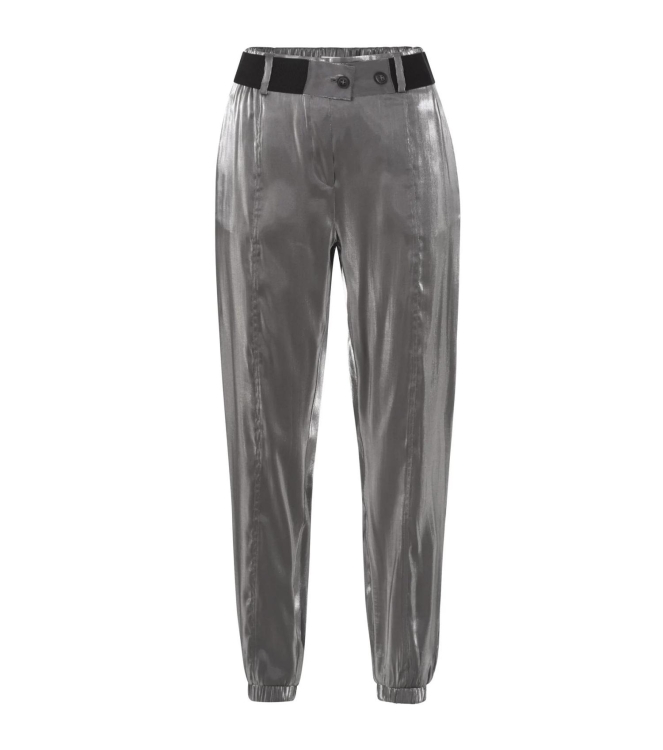 Yaya WOVEN METALLIC WIDE LEG TROUSE Anthracite silver