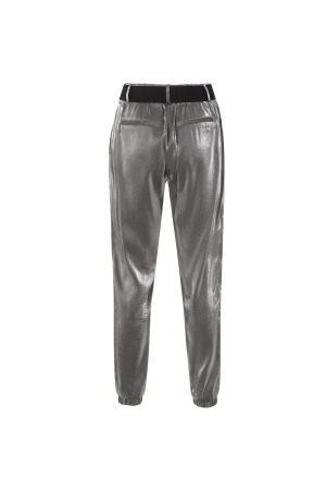 Yaya WOVEN METALLIC WIDE LEG TROUSE Anthracite silver