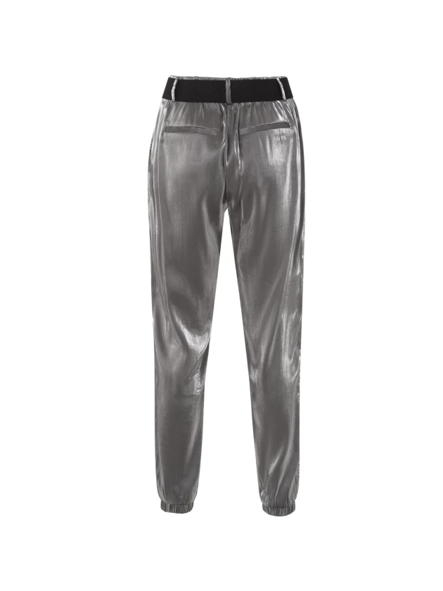 Yaya WOVEN METALLIC WIDE LEG TROUSE Anthracite silver