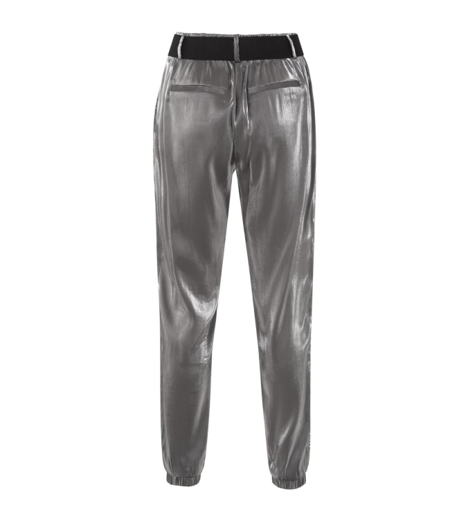 Yaya WOVEN METALLIC WIDE LEG TROUSE Anthracite silver