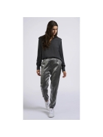Yaya WOVEN METALLIC WIDE LEG TROUSE Anthracite silver