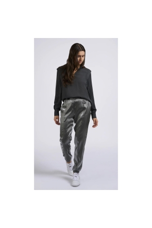 Yaya WOVEN METALLIC WIDE LEG TROUSE Anthracite silver