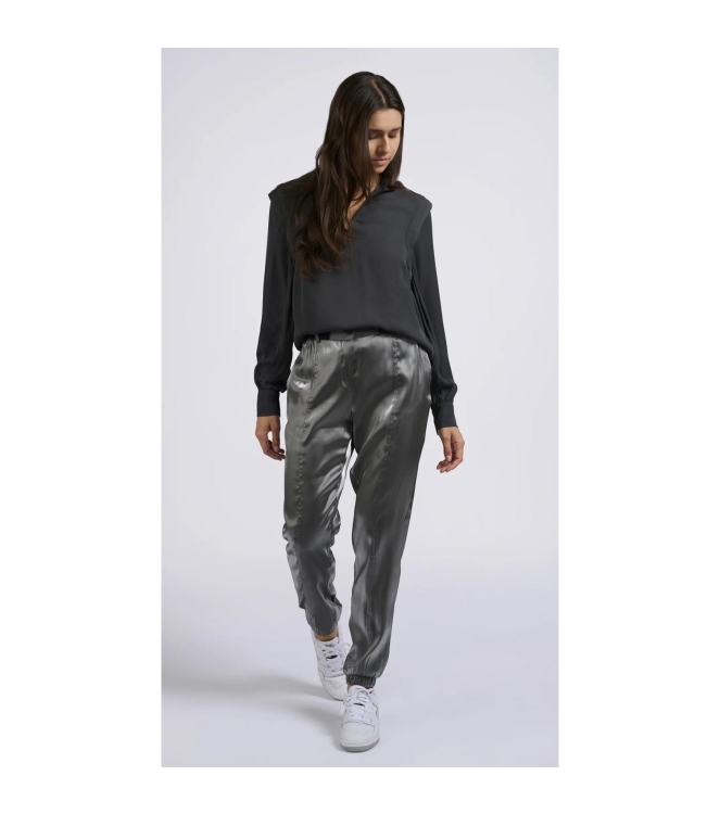 Yaya WOVEN METALLIC WIDE LEG TROUSE Anthracite silver