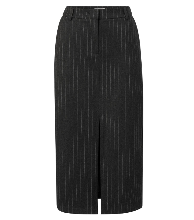 Yaya Soft woven pinstripe midi skir 999441 Anthracite dessin
