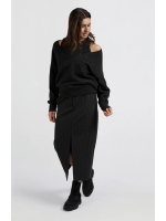 Yaya Soft woven pinstripe midi skir 999441 Anthracite dessin