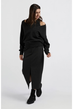 Yaya Soft woven pinstripe midi skir 999441 Anthracite dessin