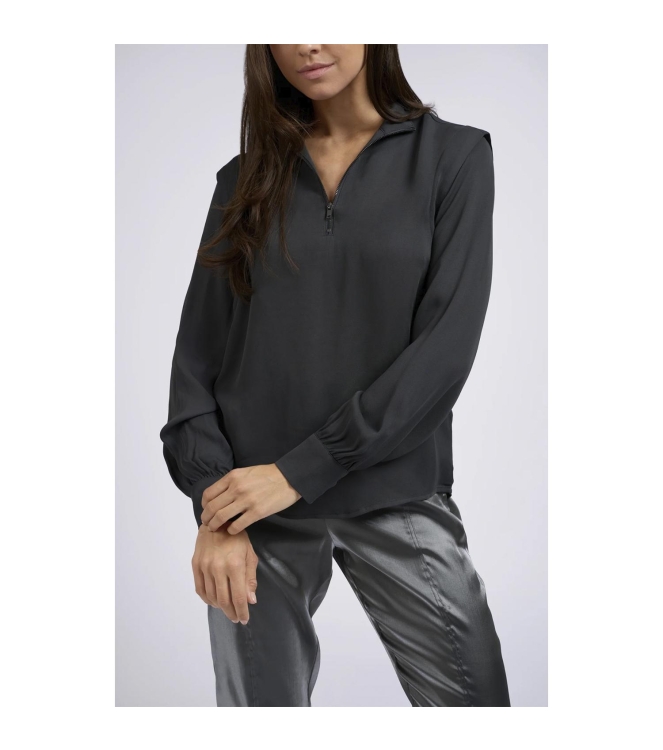 Yaya Turtle top w. zip Anthracite silver