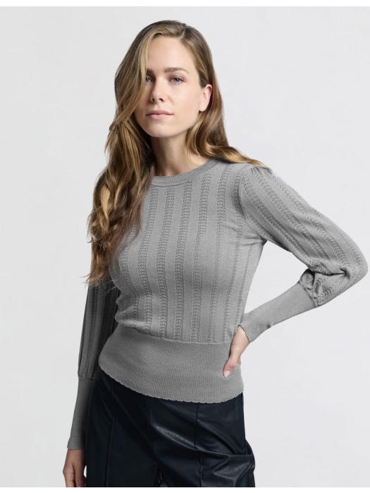 Yaya Lurex pointelle sweater light metal grey
