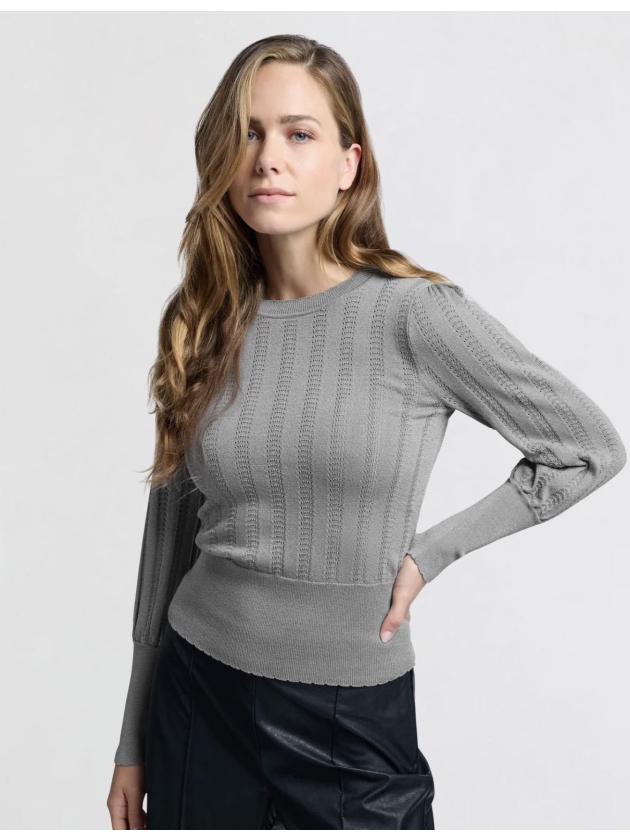 Yaya Lurex pointelle sweater light metal grey