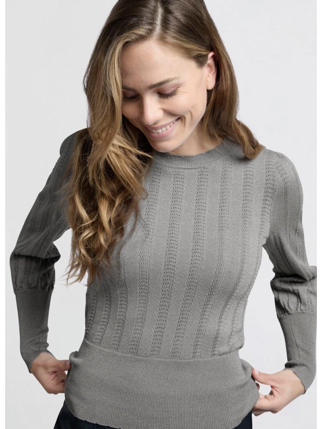 Yaya Lurex pointelle sweater light metal grey