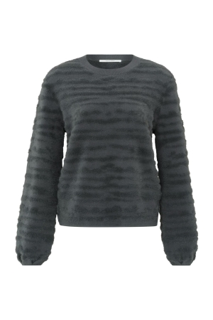 Yaya Fur jaquard sweater ls Dark metal grey