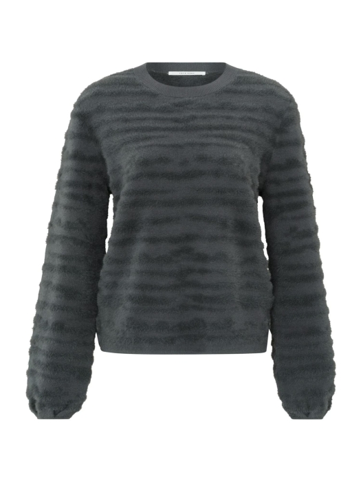 Yaya Fur jaquard sweater ls Dark metal grey
