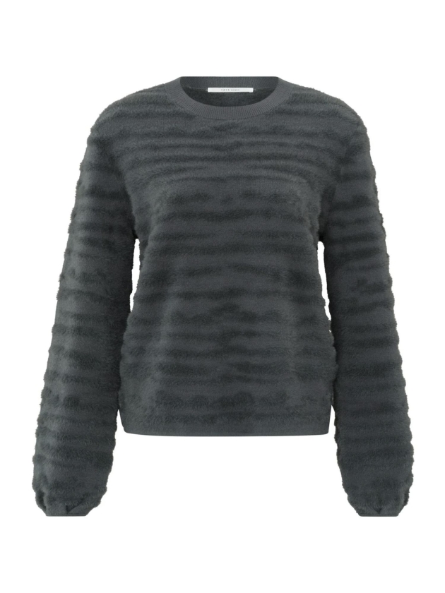 Yaya Fur jaquard sweater ls Dark metal grey